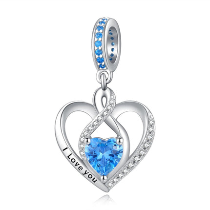 925 Sterling Silver Heart Birthstone Charms for Bracelets Jewelry Gifts