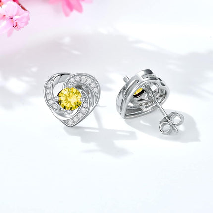 925 Sterling Silver Birthstone Heart Stud Earrings Jewelry Gifts for Women