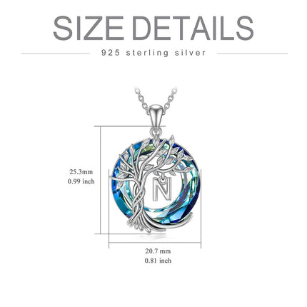 925 Sterling Silver Blue Crystal Tree of Life Initial Necklace Family Letter Pendant Birthday Mother s Day Gifts for Her