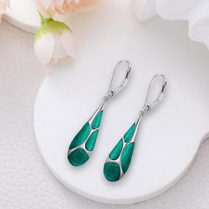 925 Sterling Silver Blue Enamel Tear Drop Leverback Earrings for Women Gift Ideas