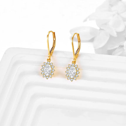 14K Gold Flower Shape CZ Dangle Drop Earrings for Women Birthday Gifts