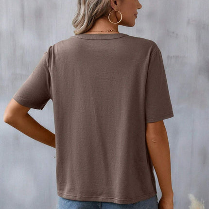 Embroidered Notched Short Sleeve T-Shirt