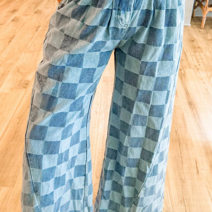 Checkered Wide Leg Jeans with Pockets - Vickie Lynn's