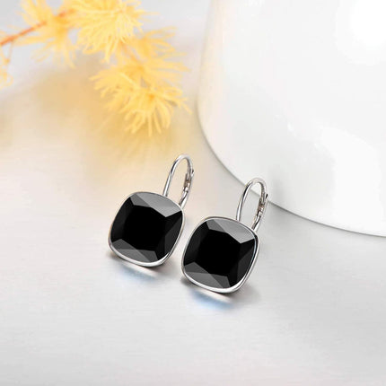 925 Sterling Silver Green Cushion Cut Austrian Crystal Leverback Earrings Hypoallergenic Gift for Her