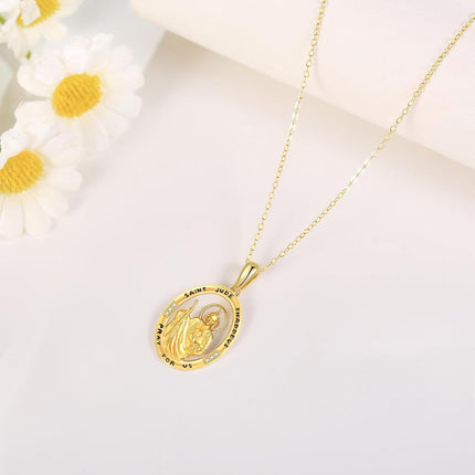 14K Gold Saint Jude Thaddeus Pendant Necklace with Cubic Zirconia - Religious Protection s for Women on Valentines and Mother's Days