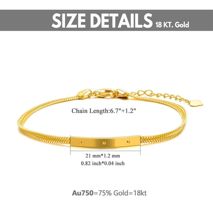 18K Gold Snake Chain ID Bar Charm Bracelet for Women Anniversary Gift