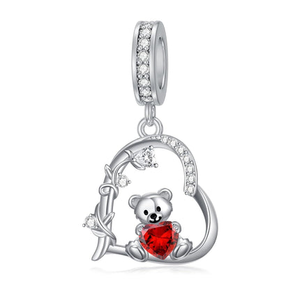 925 Sterling Silver 12 Month Birthstone Teddy Bear Charms Bracelet Jewelry Gifts
