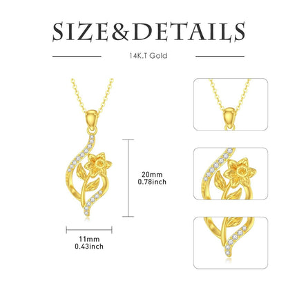 14K Gold Floral Pendant Necklace with Cubic Zirconia and Chain - Birthday s for Her