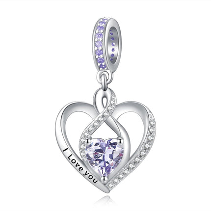 925 Sterling Silver Heart Birthstone Charms for Bracelets Jewelry Gifts
