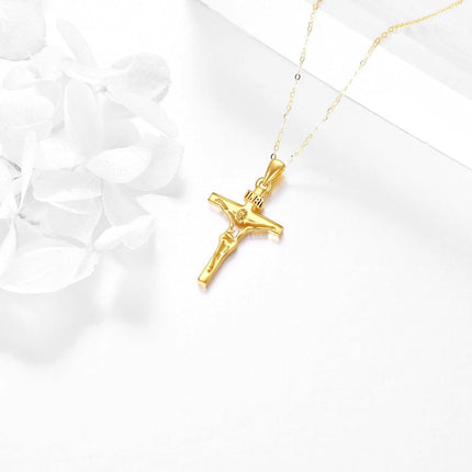 14K Gold Crucifix Pendant Necklace Christian s for Men & Women