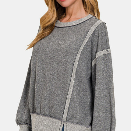 Zenana Washed Exposed-Seam Sweatshirt