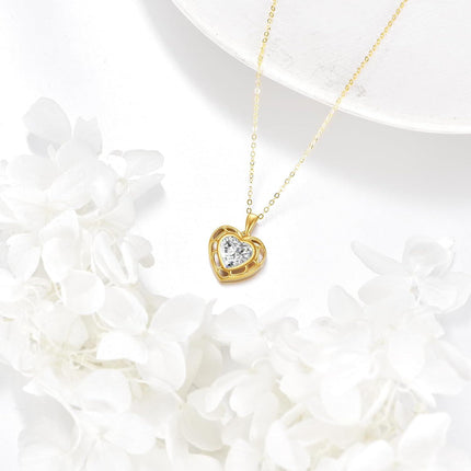 14K Gold Diamond Cut Heart-Shaped Pendant Necklace - Elegant for Her