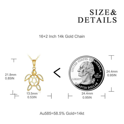 14K Gold Sea Turtle Charm Pendant Necklace for Women