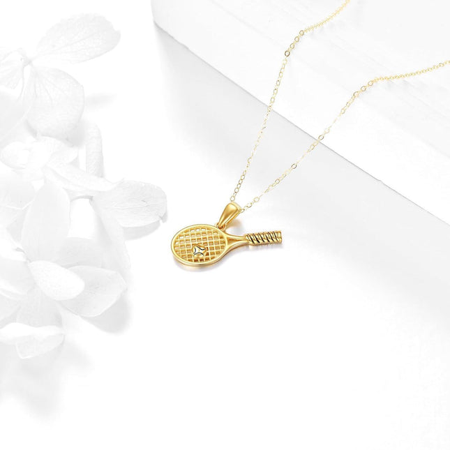 14K Solid Gold Tennis Racket & Ball Sports Pendant Necklace - Real 14Kt s for Her Him