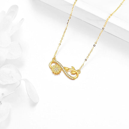 14K Gold Infinity Sunflower Pendant Necklace for Women Girls Gifts