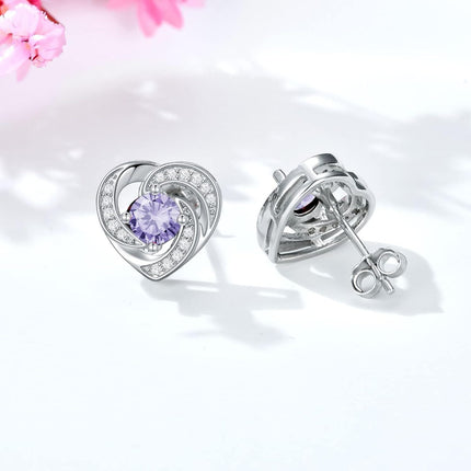 925 Sterling Silver Birthstone Heart Stud Earrings Jewelry Gifts for Women