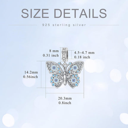 925 Sterling Silver Butterfly Evil Eye Charm Bead for Necklace & Bracelet, Hypoallergenic Lead-Free Jewelry Gift