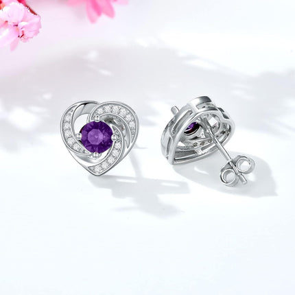 925 Sterling Silver Birthstone Heart Stud Earrings Jewelry Gifts for Women