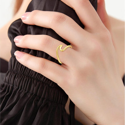 9K Gold Adjustable Ring - Minimalist Wave Design with Free Form Stones