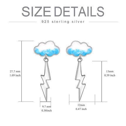 925 Sterling Silver Lightning Bolt Cloud Stud Earrings for Women Girls Teens