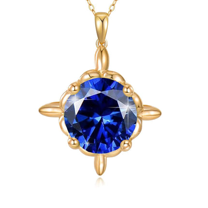 14K Gold Sapphire Birthstone Necklace - September Royal Blue Gemstone Pendant for Love & Protection, 16 Adjustable Chain, Gift Box