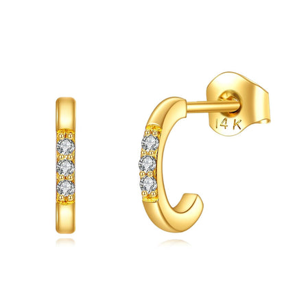 14K Gold Moissanite Huggie Hoop Earrings (2 x 3 mm)