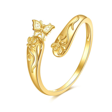 14K Gold Adjustable Spoon Ring Open Jewelry Gift for Women