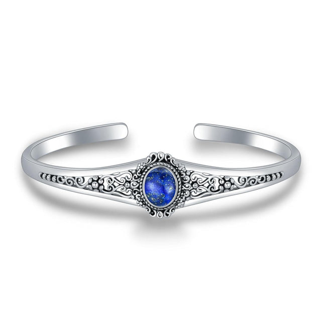 925 Sterling Silver Lapis Lazuli Adjustable Vintage Chic Bangle Bracelet