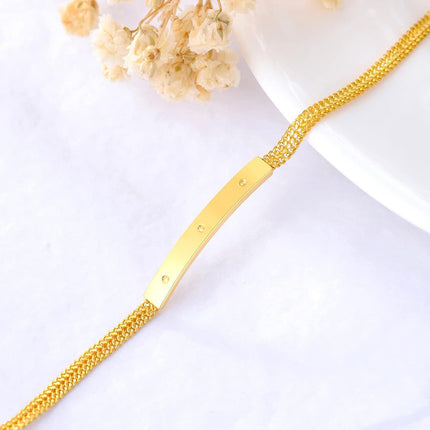 18K Gold Snake Chain ID Bar Charm Bracelet for Women Anniversary Gift