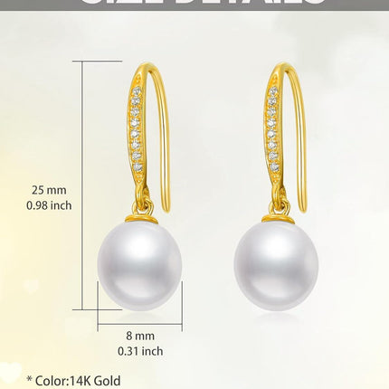 14K Gold White Freshwater Pearl Drop Earrings with Diamonds
