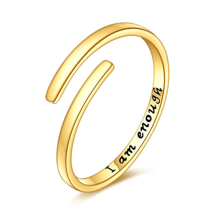 14K Gold Just Breathe Inspirational Adjustable Ring - Birthday Gift for Women