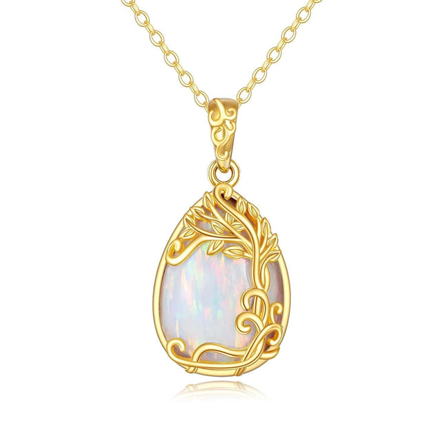 14K Gold White Opal Tree Of Life Pendant Necklaces For Women s