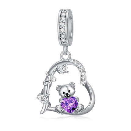 925 Sterling Silver 12 Month Birthstone Teddy Bear Charms Bracelet Jewelry Gifts