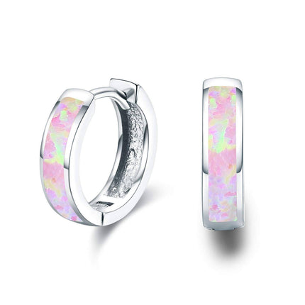925 Sterling Silver Simulated Opal Hoop Earrings for Women Hypoallergenic Huggie Hinged Hoops Colorful Jewelry Gift