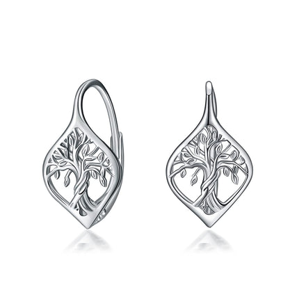 925 Sterling Silver Tree of Life Leverback Dangle Drop Hoop Earrings for Women Gift Ideas