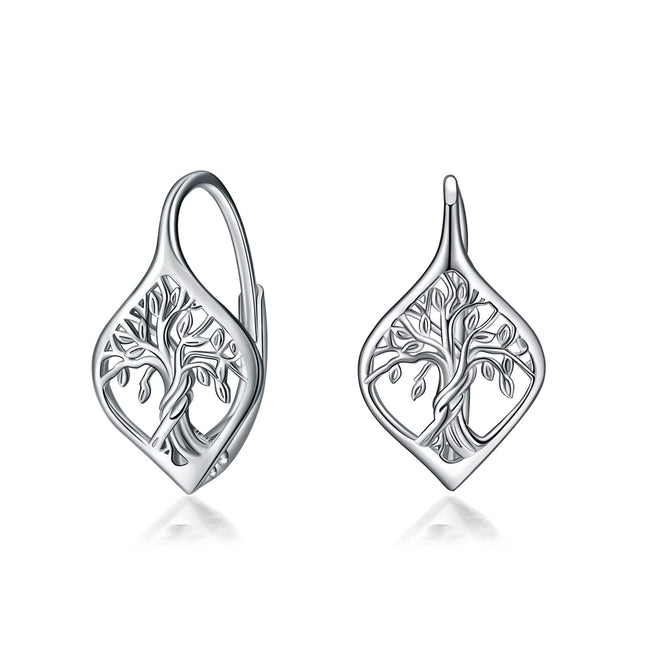 925 Sterling Silver Tree of Life Leverback Dangle Drop Hoop Earrings for Women Gift Ideas