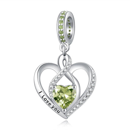 925 Sterling Silver Heart Birthstone Charms for Bracelets Jewelry Gifts
