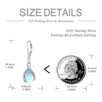 925 Sterling Silver Opal Pear-Shaped Drop Earrings with Leverback Hooks for Women Gift Ideas