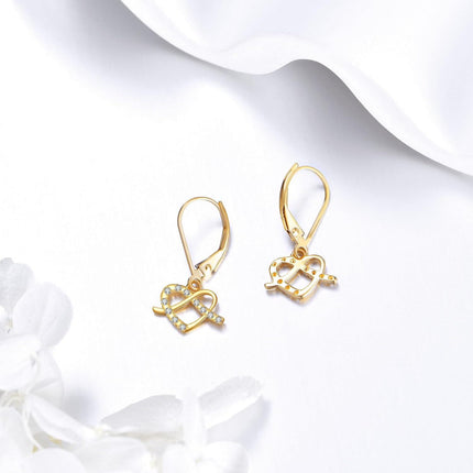 14K Gold Infinity Heart CZ Leverback Earrings for Women - Holiday Ideas