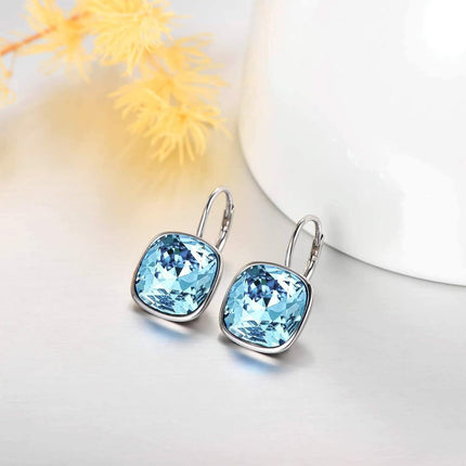 925 Sterling Silver Green Cushion Cut Austrian Crystal Leverback Earrings Hypoallergenic Gift for Her