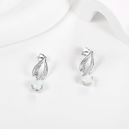 925 Sterling Silver Heart Angel & Devil Wing Stud Earrings with Red Crystal and Black Stones for Women Gift Set
