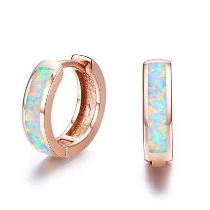 925 Sterling Silver Simulated Opal Hoop Earrings for Women Hypoallergenic Huggie Hinged Hoops Colorful Jewelry Gift