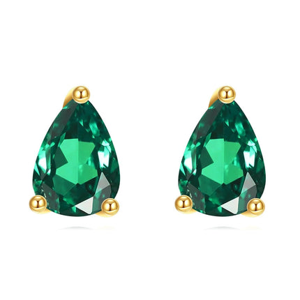 14K Gold Emerald Pear-Shaped Stud Earrings for Women - Birthday & Christmas Gifts