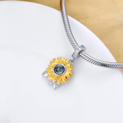 925 Sterling Silver Sunflower Pendant with I Love You Projection Charm Bracelet for Women
