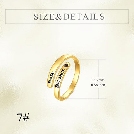 14K Solid Gold Adjustable Open Ring Inspirational Jewelry Gift for Women Men