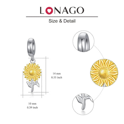 925 Sterling Silver Sunflower Charm for Bracelet Birth Flower Daisy Lily Rose Month Flower Bead Charm with Name Synthetic Birthstone Month Flower Charm Gift for Women