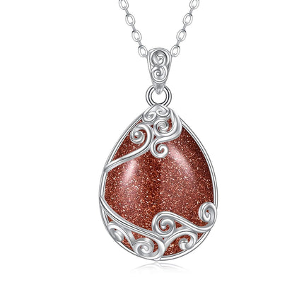 925 Sterling Silver Filigree Teardrop Pendant Necklace for Women