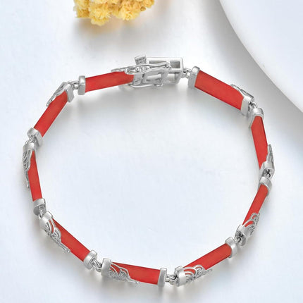 925 Sterling Silver 925 Green Jade Bracelet with Intricate Design Elements - Fashionable and Elegant Jewelry Accessory