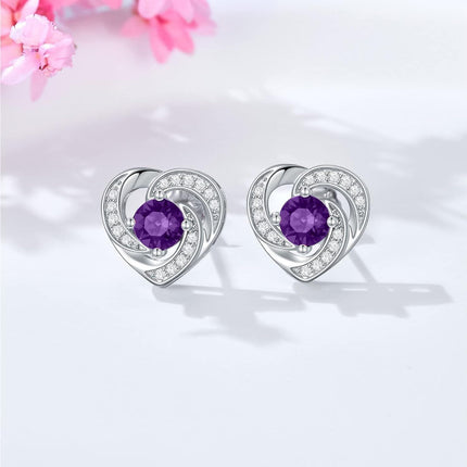 925 Sterling Silver Birthstone Heart Stud Earrings Jewelry Gifts for Women