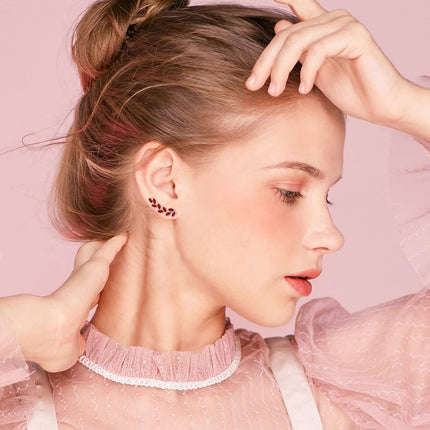 925 Sterling Silver Pink Austrian Crystal Leaf Ear Climber Hypoallergenic Earrings